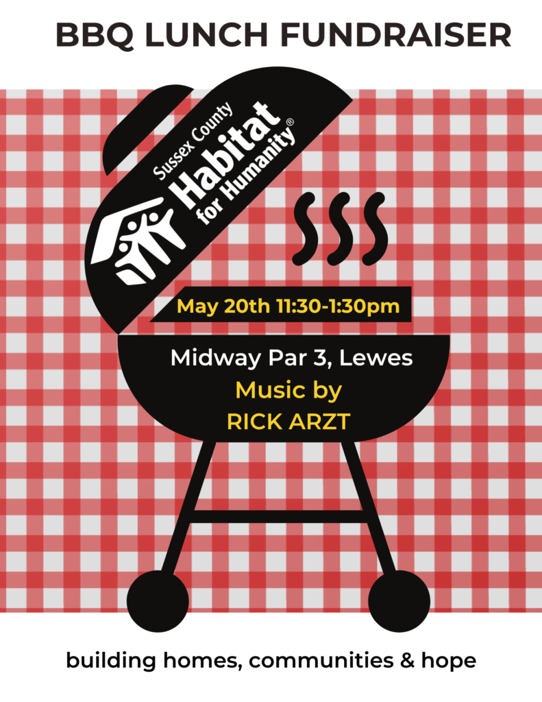 Flyer depicts an open charcoal grill with event details written on various parts of the grill
